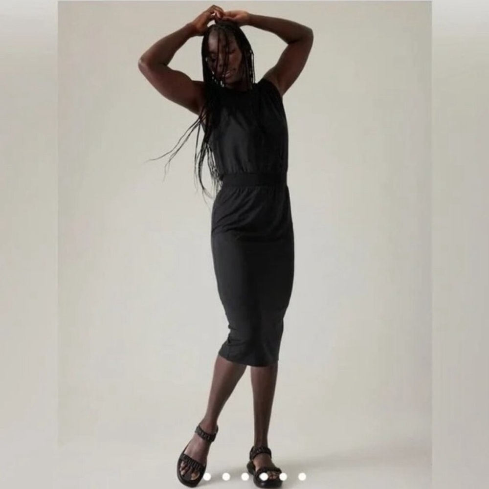 Athleta Santorini Cinch Black Dress Size Tall large